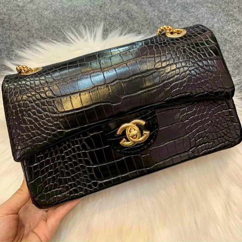 Túi đeo chéo classic hai nắp da rắn