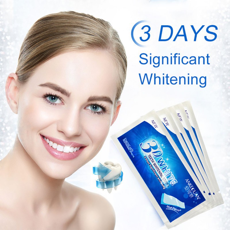 [Hàng mới về] Miếng gel dán làm trắng răng ANKEOUAN 3D đàn hồi gấp đôi chăm sóc vệ sinh răng miệng