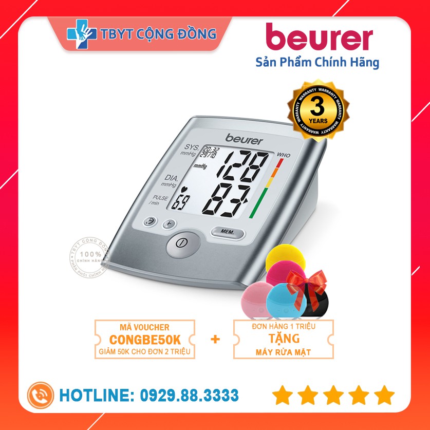 [Mã 159FMCGSALE giảm 8% đơn 500K] Máy đo huyết áp bắp tay Beurer BM35 + Tặng Máy Rửa Mặt
