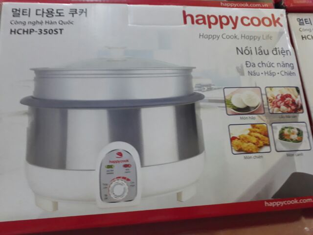 Nồi lẩu điện có xửng hấp happy cook