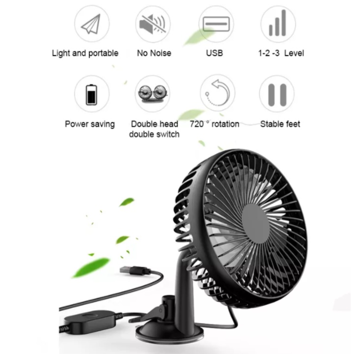 Quạt máy đơn sạc USB gắn taplo, kính lái xe ô tô, Car Fan USB Rechargeable
