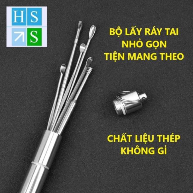 (Bán sỉ) Bộ dụng cụ lấy ráy tai 6 chi tiết THÉP KHÔNG GỈ kèm hộp đựng móc khóa tiện dụng giữ vệ sinh - HS Shop Đà Nẵng