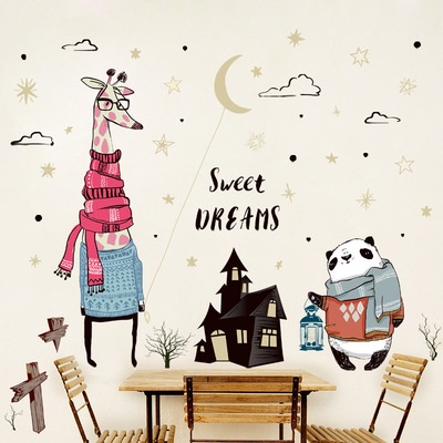 Decan dán tường Hươu Và Gấu Trúc XL8279