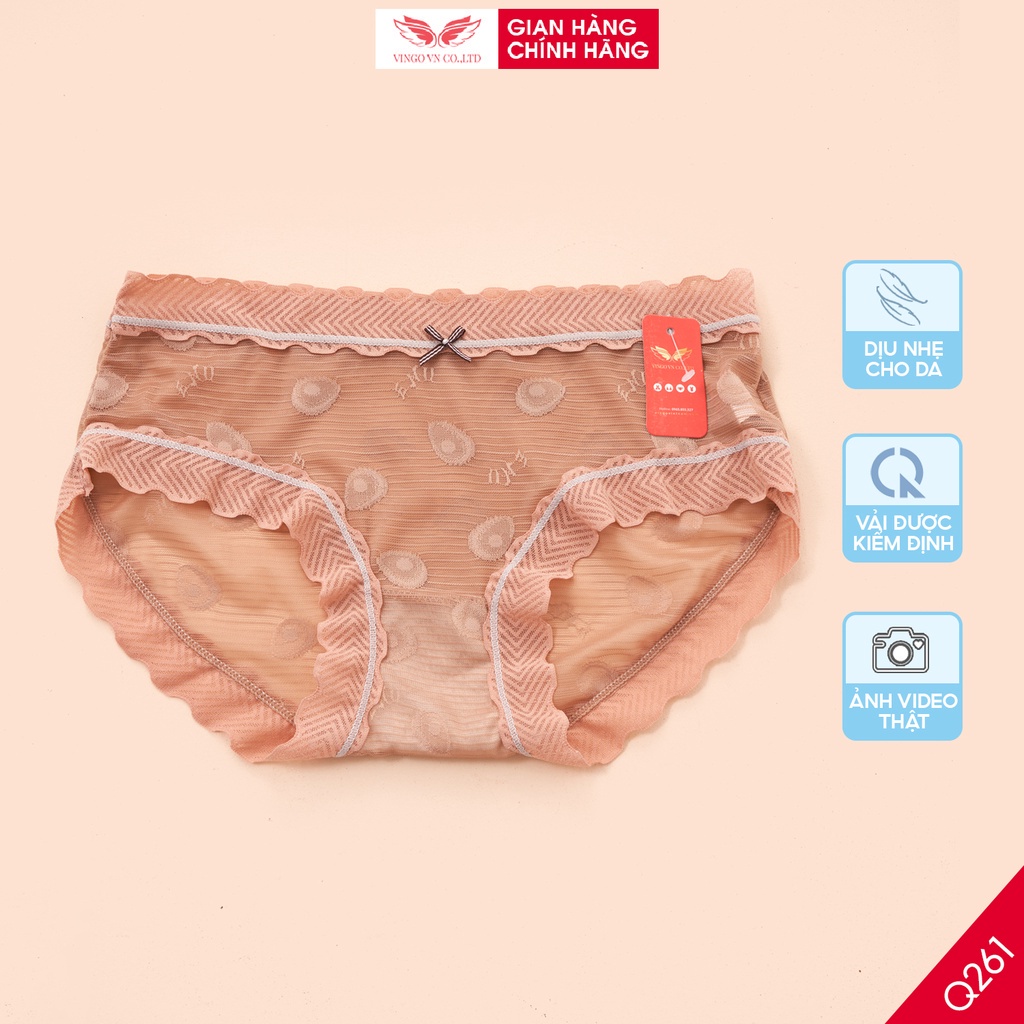 Quần lót nữ ren sheer mềm xuyên thấu siêu mát mùa Hè VINGO kiểu viền sóng đáy quần 2 lớp cotton kháng khuẩn Q261 VNGO