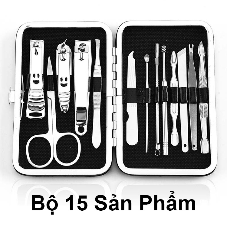 Bộ Bấm Móng Tay Chân, Tỉa Lông Mũi, Lấy Ráy Tai, Nặn Mụn 15 Món, Bộ Cắt Móng Tay Chân Bằng Thép Cao Cấp Không Gỉ - G29