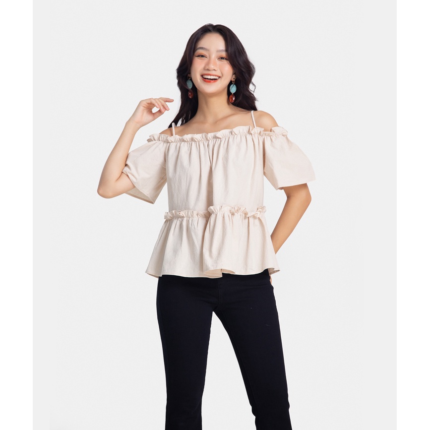 Áo Kiểu Nữ Thời Trang HNOSS 2 Dây Bẹt Vai Rút Nhún HNAKI049