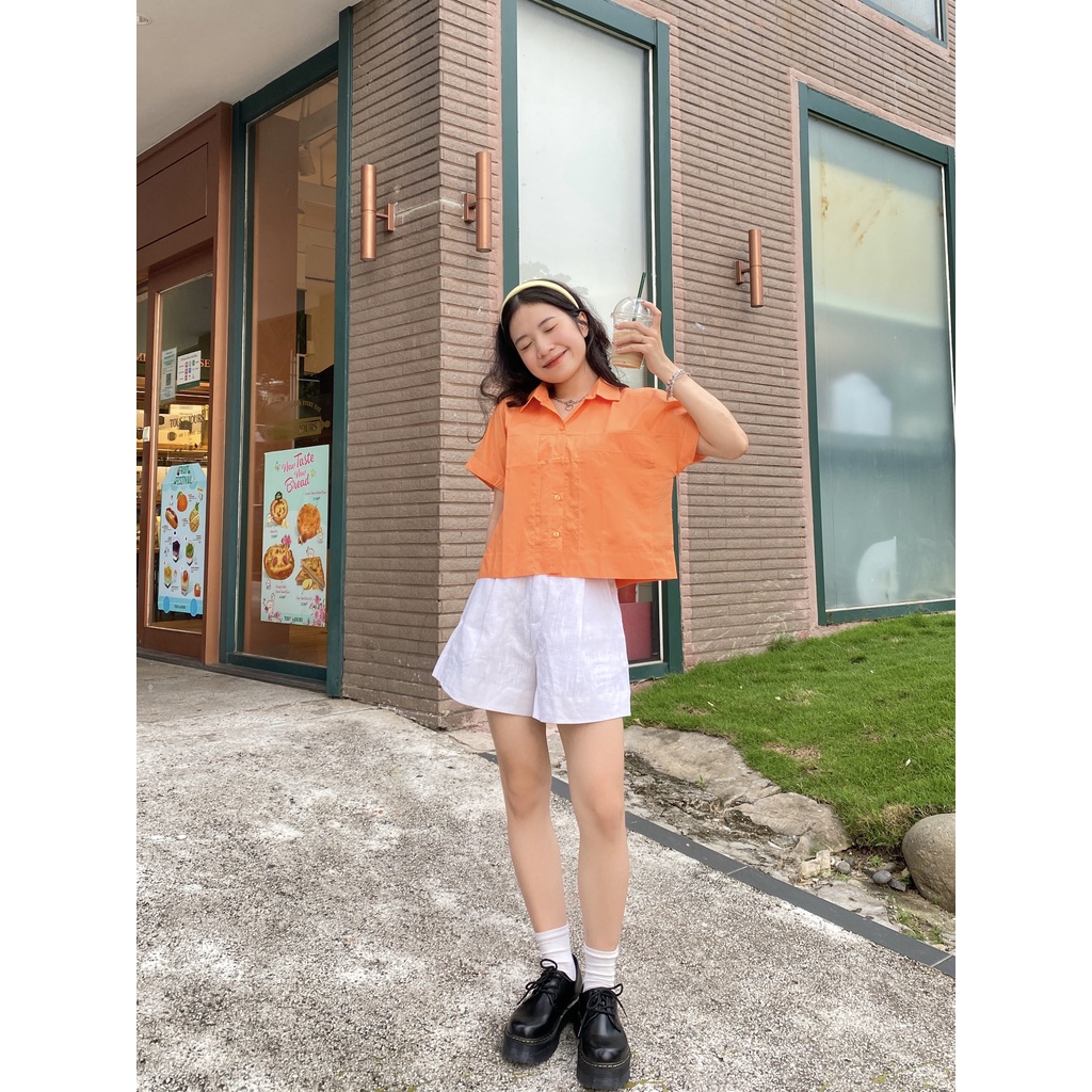 Áo somi croptop tay ngắn LOOSE SHIRT
