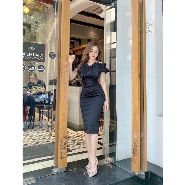 Đầm nữ body hở vai kết hợp tay ngắn bồng cao cấp thanh lịch, trẻ trung | BigBuy360 - bigbuy360.vn