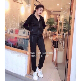 [Mã FASHIONG30 hoàn 15% tối đa 30K xu đơn 150K] Bộ thể thao nữ thu đông kéo khoá chữ d.a.s màu đen