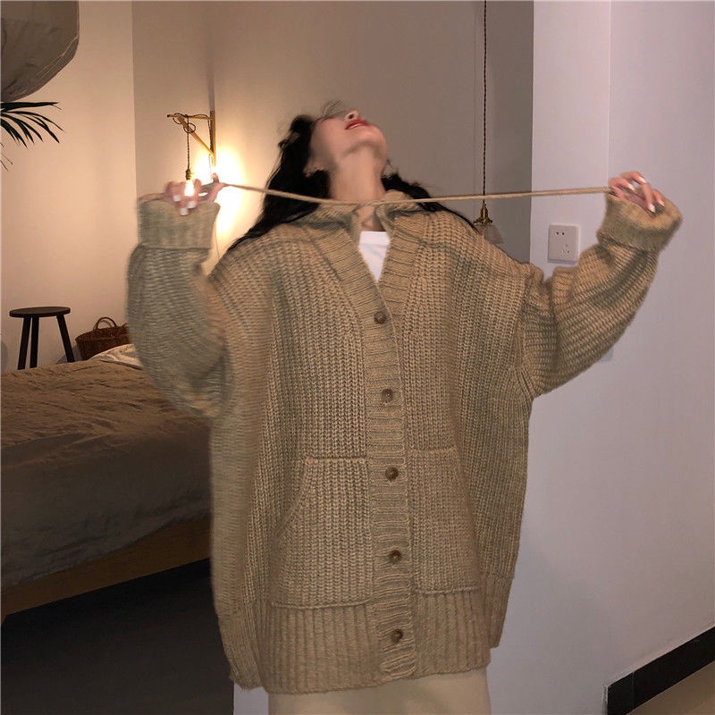 Áo khoác Cardigan vải len dáng rộng thời trang Hàn Quốc