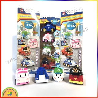 Đồ chơi bộ 4 xe ô tô đồ chơi Biệt đội Poli Robocar Poli Amber Heli Roy đồ chơi chạy đà cho bé TKMB