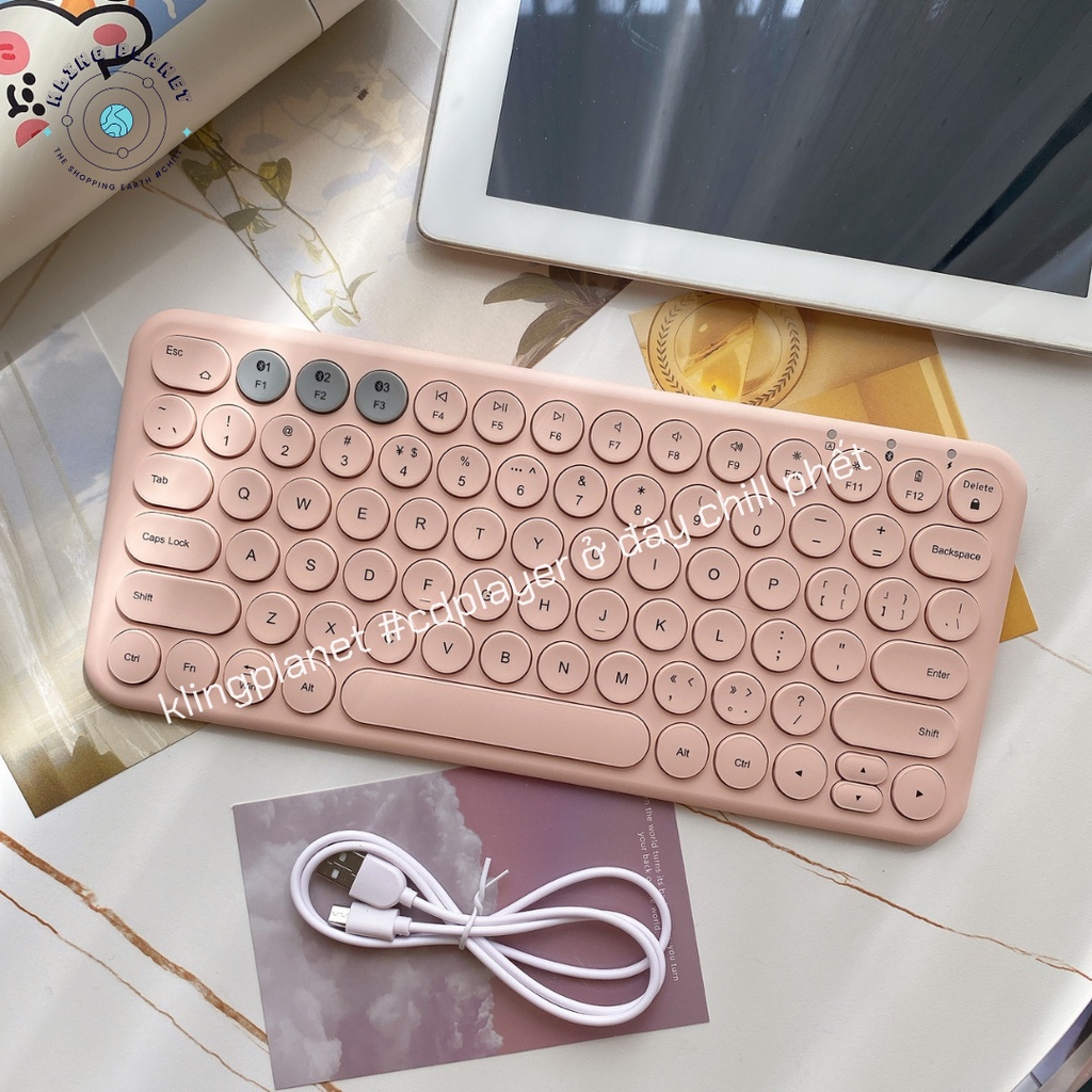 Bàn phím sạc/pin BLUETOOTH 19x13cm BOW Aviation ipad, điện thoại, laptop màu sắc xinh xắn dễ thương