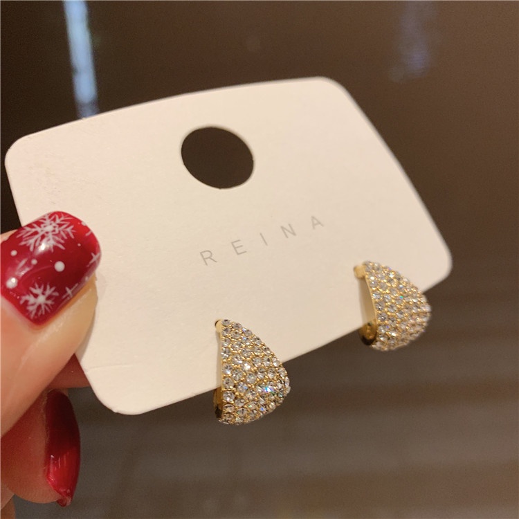 Bông Tai Chữ C Đính Đá Lấp Lánh Phong Cách Hàn Quốc