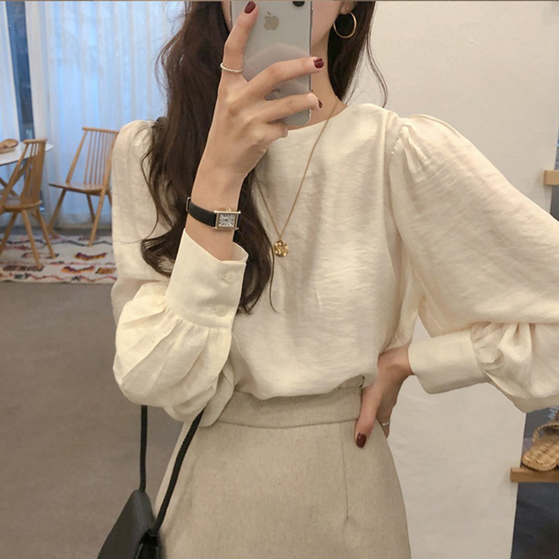 Áo kiểu tay dài phồng đơn giản thời trang cho nữ