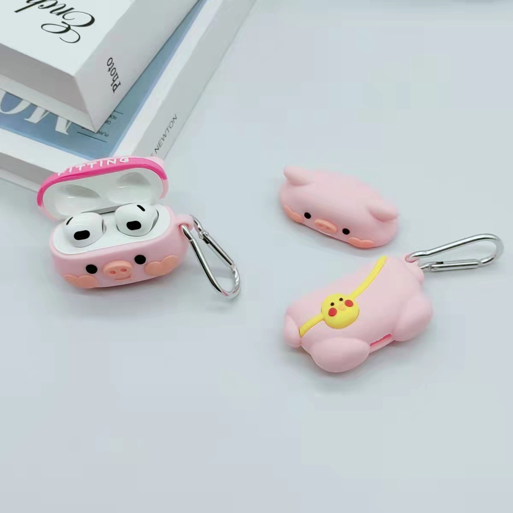 Vỏ Bảo Vệ Hộp Sạc Tai Nghe bluetooth Không Dây Airpods 3/1/2 pro Bằng Silicon Mềm Hình Chú Heo 3D Dễ Thương