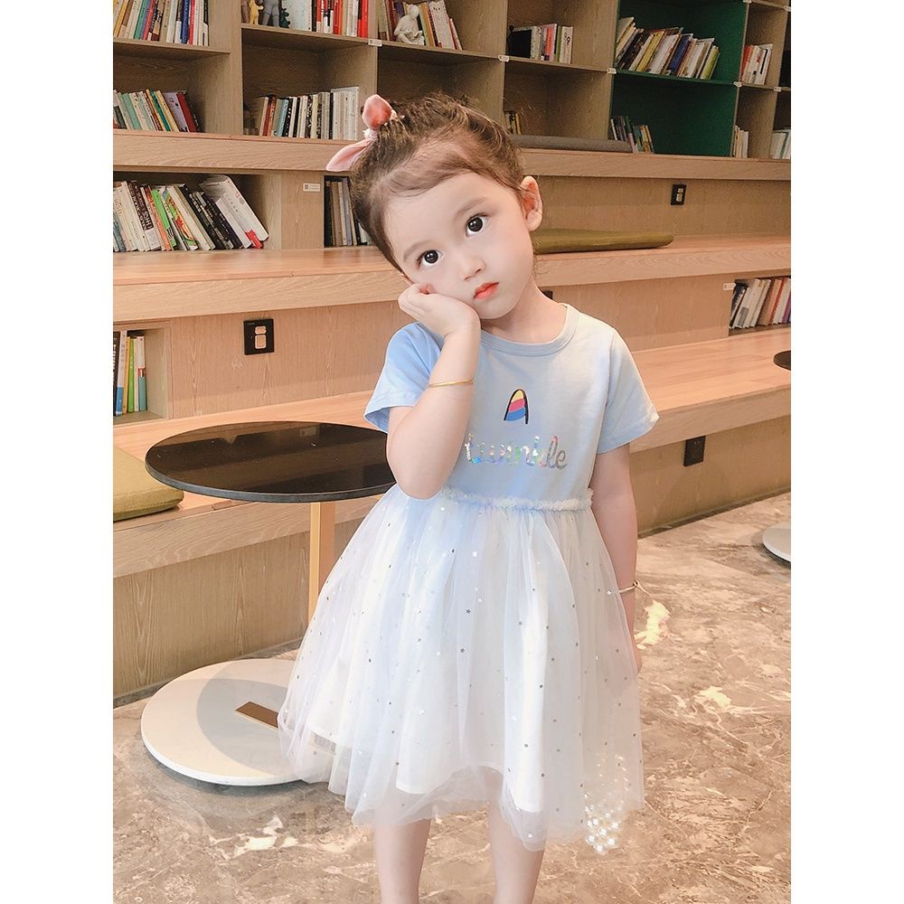 Đầm Công Chúa Phối Lưới In Hình Kỳ Lân Ngọt Ngào Thời Trang Mùa Hè Hàn Quốc Mới Cho Bé Gái