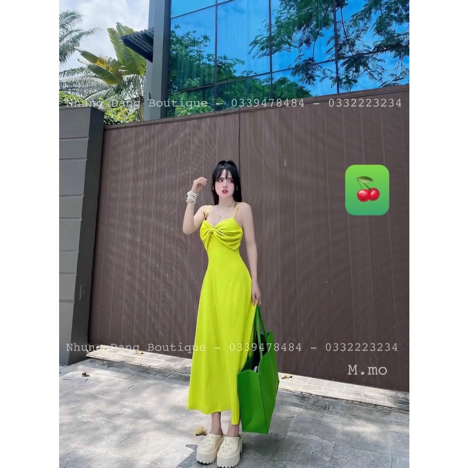 Đầm 2 dây phối nơ to trước ngực dáng dài, chất thun gân - MIN Boutiques - Nữ Tánh