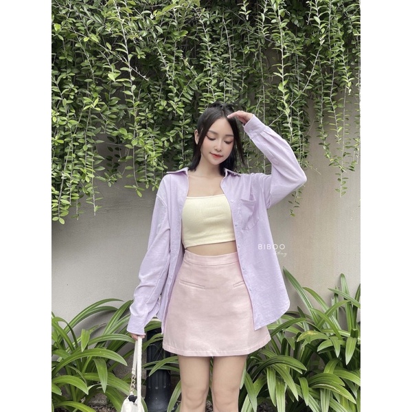 BIBOO - Áo sơmi tay dài có túi chất liệu linen dày dặn, thấm hút mồ hôi LINEN SHIRT