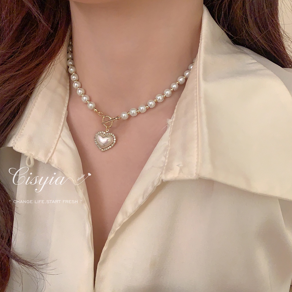 Dây Chuyền Hợp Kim Mặt Hình Trái Tim Đính Đá Và Ngọc Trai Giả Thanh Lịch Dành Cho Nữ