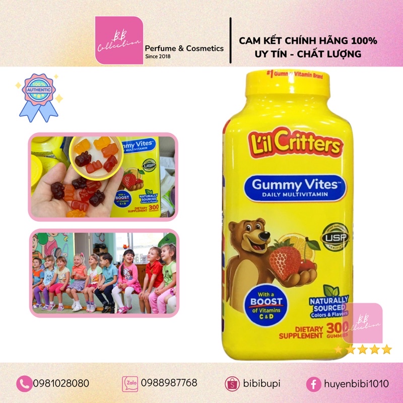 Kẹo dẻo Gấu Gummy bổ sung Vitamin L’il Critters Gummy Vites 300 viên - Bill Mỹ (chính hãng)