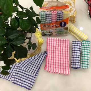 Set 5 khăn lau kẻ Nhật Bản
