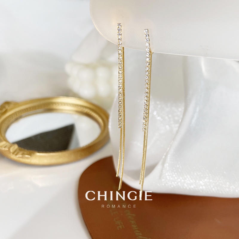 Khuyên Tai Dáng Dài Mỏng Phối Tua Rua Thời Trang Hàn Quốc 2022 Cho Nữ