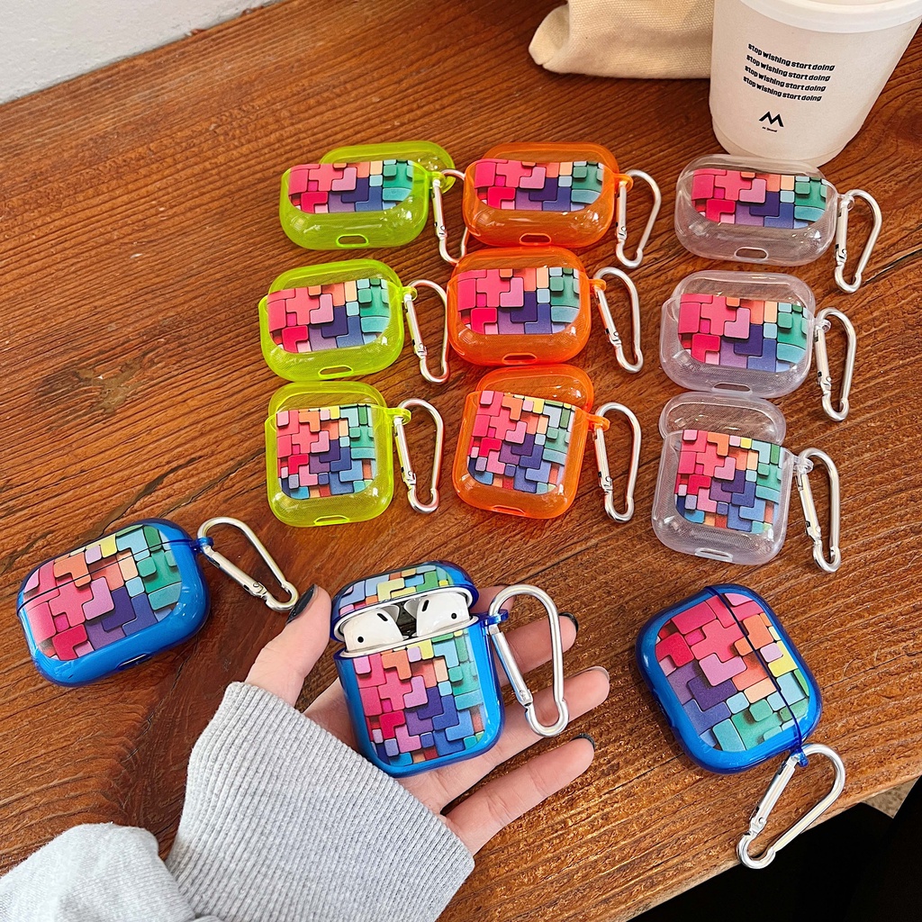 Vỏ bảo vệ hộp sạc tai nghe không dây trong suốt họa tiết trò chơi xếp hình thích hợp cho Apple Airpods Pro 2 1 3