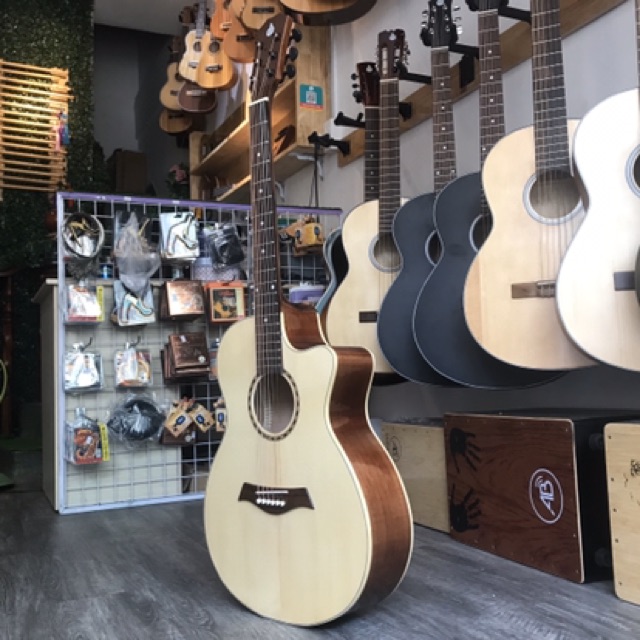 Guitar guitar acoustic gỗ hồng đào SVA2 nguyên tấm có ty chống cong - kèm 6 phụ kiện