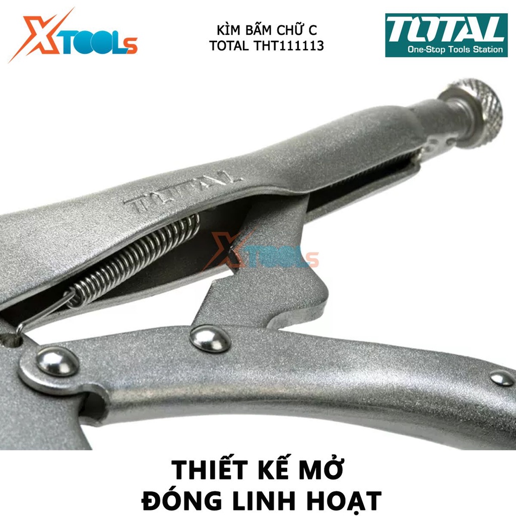 Kìm bấm chết chữ C TOTAL THT111113 | kềm bấm chữ C Kích thước 11 inch, Thép carbon, Mạ niken, kẹp định vị đồ vật để khoa