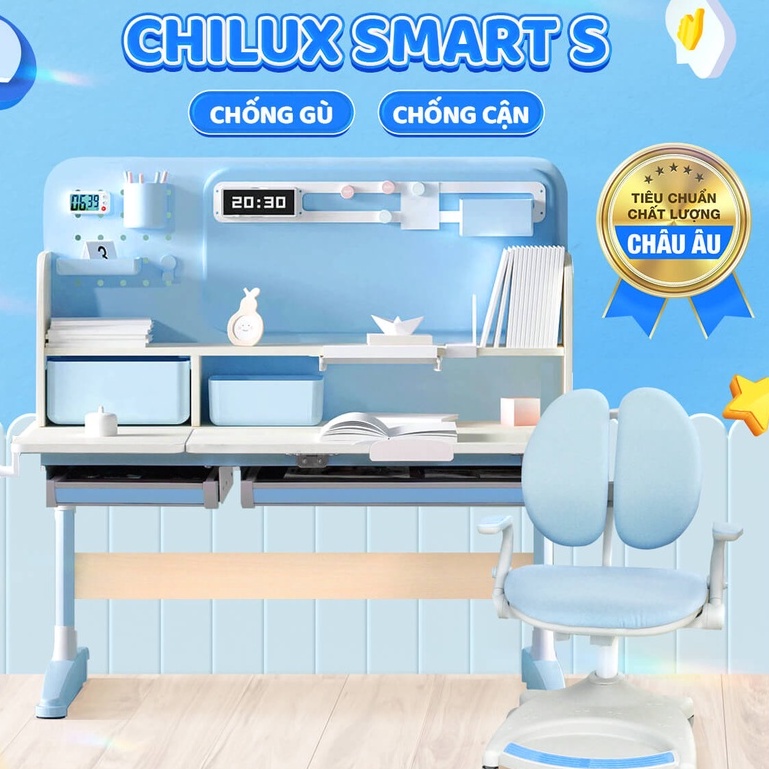 Bàn học cho bé Chilux Smart S cao cấp, thông minh, chống cận, chống gù tích hợp đèn chiếu sáng