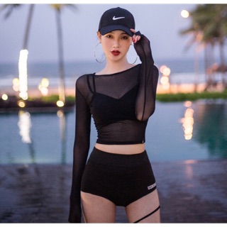 Set bikini 3 chi tiết đen xuyên thấu