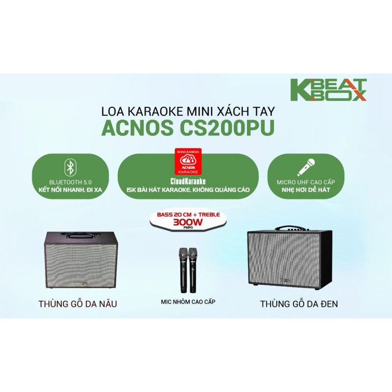 [Tặng 2 mic] Loa karaoke xách tay ACNOS KBEATBOX CS200PU - Bass 2 tấc, công suất 300W- Dàn karaoke di động tiện lợi tốt