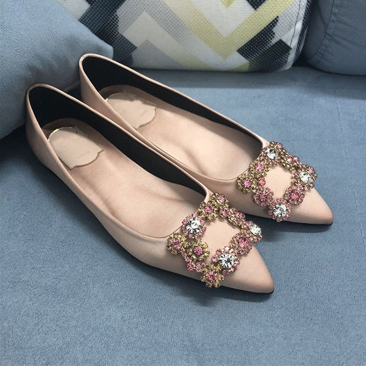 Giày Búp Bê Nữ Đế Bệt Mũi Nhọn Đính Đá Size 34-44