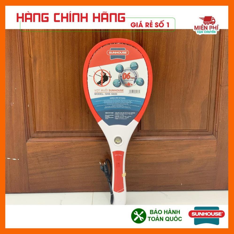 Vợt muỗi Sunhouse SHE-S600 màu đỏ trắng, S500 xanh trắng tích hợp đèn báo sạc tiện dụng, bảo hành 12 tháng
