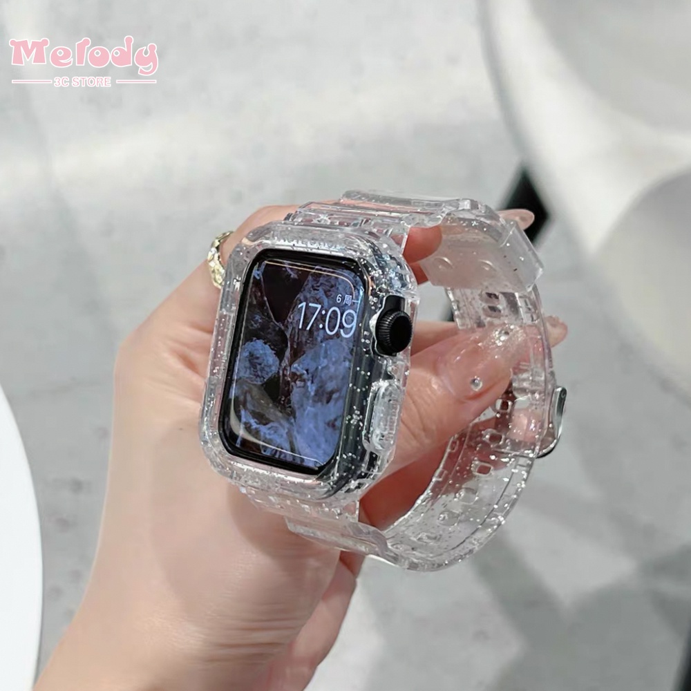 Dây Đeo Trong Suốt Lấp Lánh Cho Đồng Hồ Thông Minh iwatch 45 / 44 / 42 / 41 / 40 / 38mm Series 7 / 6 / SE / 5 / 4