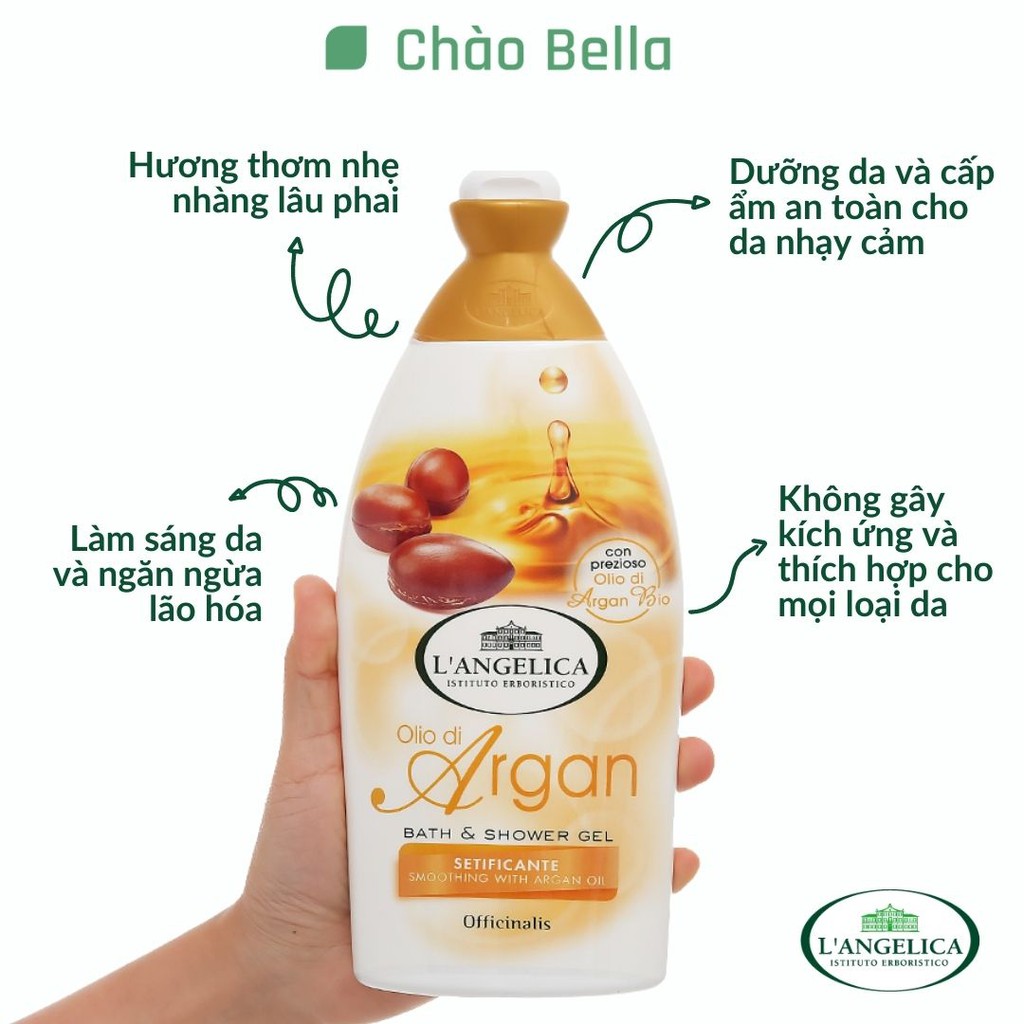 Sữa Tắm Thảo Dược Cao Cấp Ý L'Angelica | Trắng Da, Dưỡng Ẩm, Mềm Mịn Da, Thơm Lâu Mùi Hoa Thiên Nhiên (500ml)