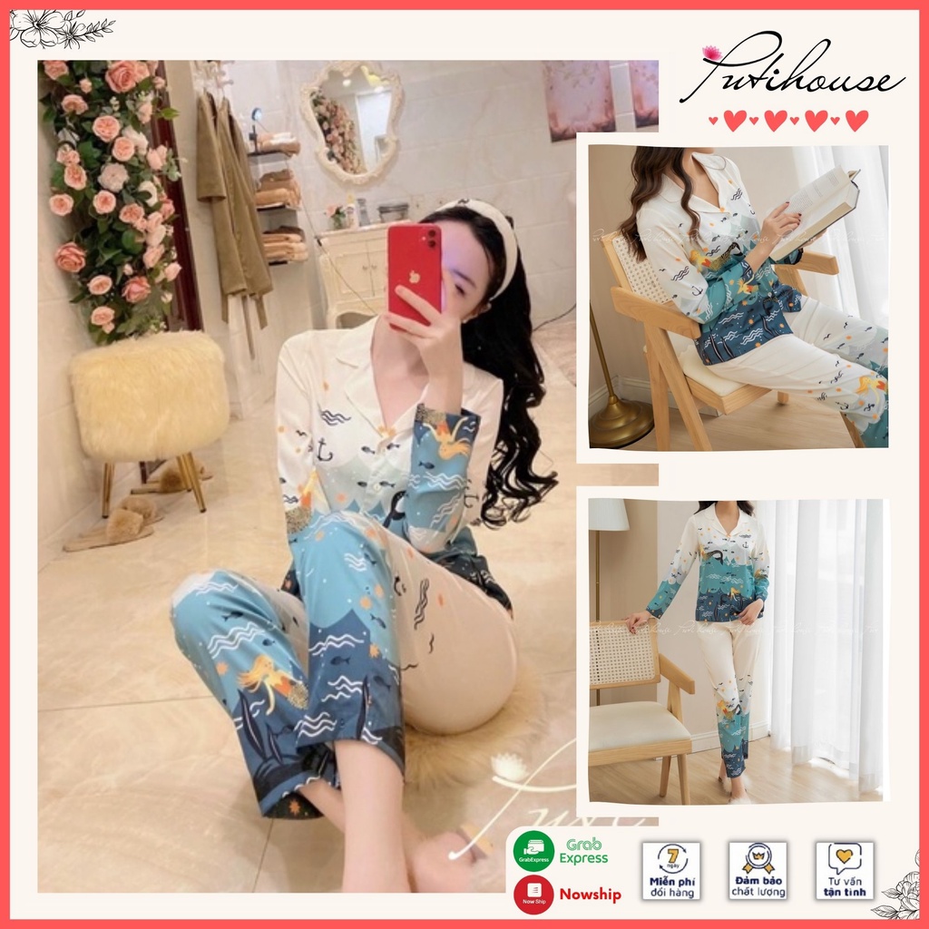 Bộ ngủ nữ pijama lụa Puti House thiết kế nàng tiên cá bộ lụa mặc nhà cao cấp mềm mịn không nhăn nhàu bền đẹp