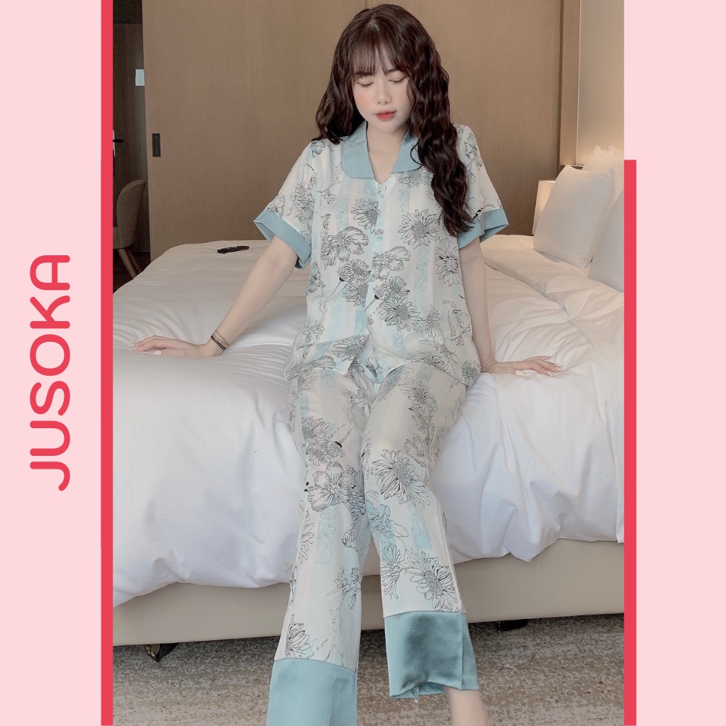 Đồ bộ nữ pijama lụa ngủ tiểu thư mặc nhà tay ngắn quần dài dễ thương JUSOKA