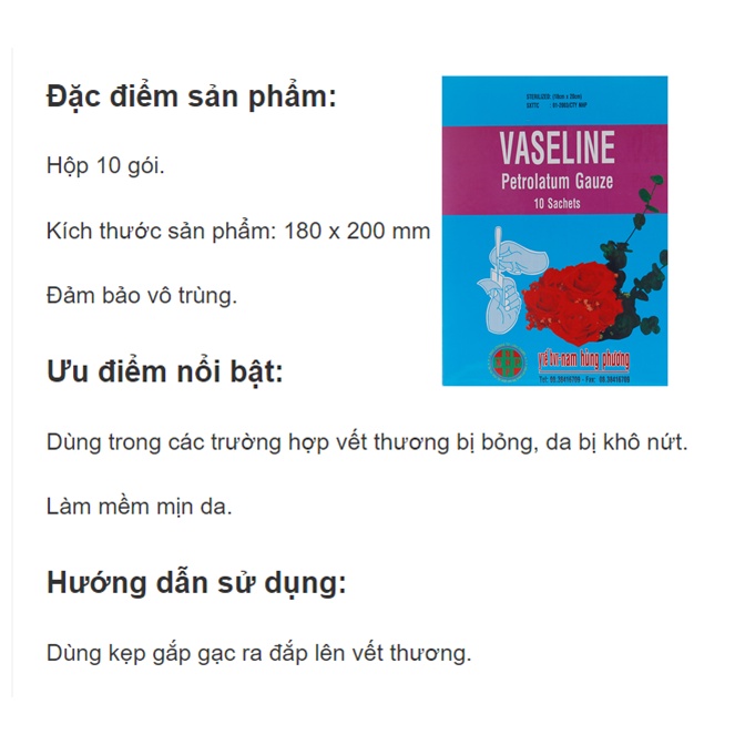 Gạc Vaseline Hùng Nam Phương hộp 10 miếng