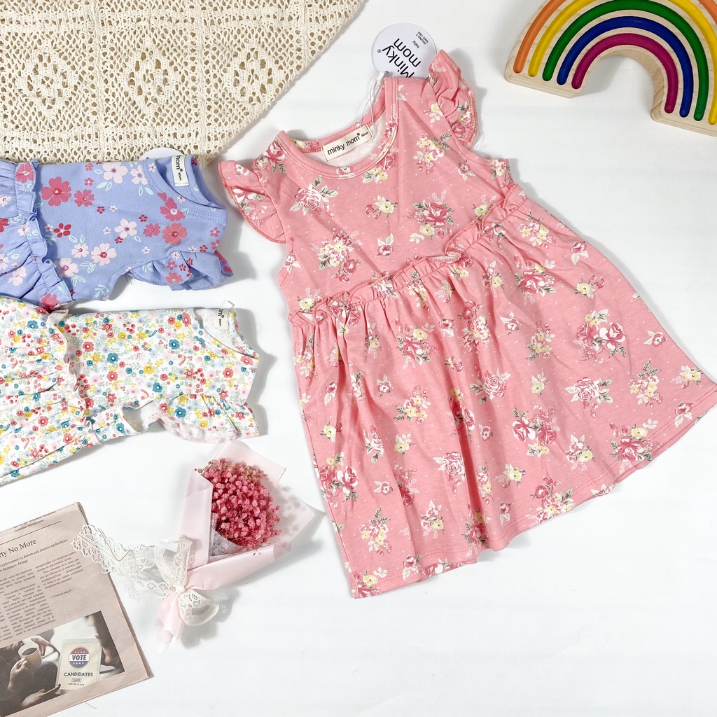 Váy COTTON HÀN MINKYMOM In Hình Toàn Thân Họa Tiết Hoa Dễ Thương Cho Bé