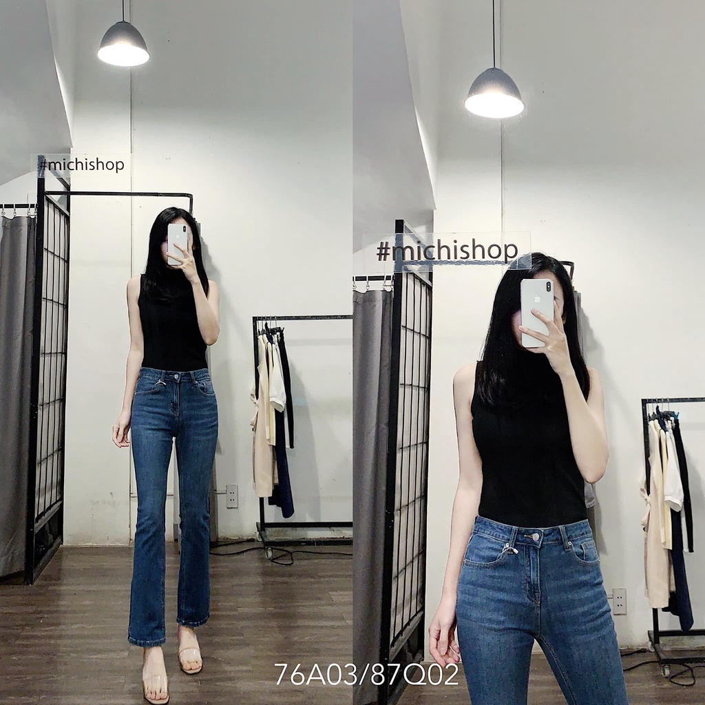 Quần jeans ống loe màu xanh-87Q02
