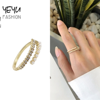 Nhẫn đính kim cương ngọc trai nhân tạo phong cách Hàn Quốc cho nữ