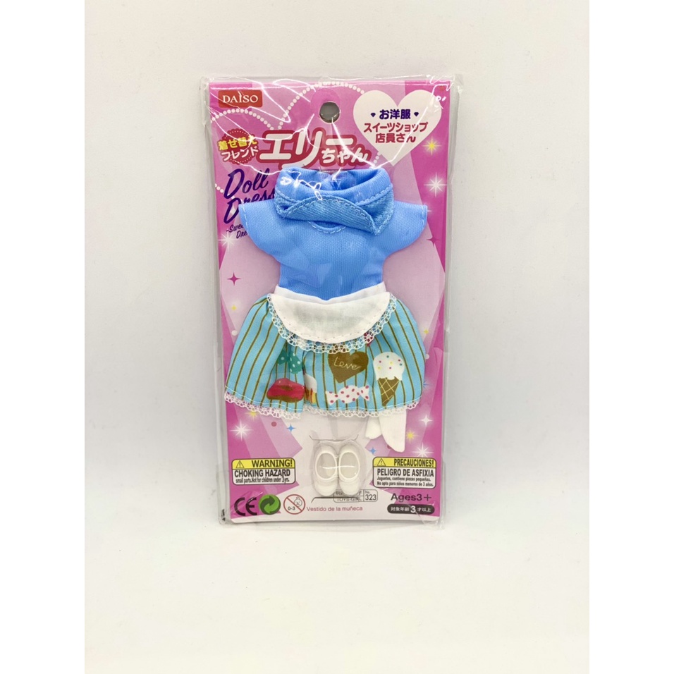 Daiso Đồ Chơi Trang Phục Cho Búp Bê Set Đầm Hồng/ Xanh Dương &amp; Giày