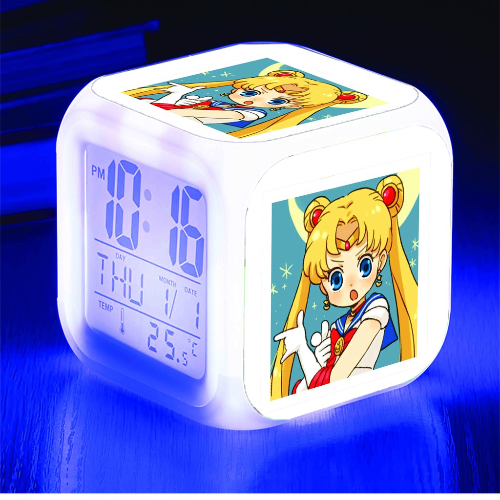 Đồng hồ báo thức để bàn in hình SAILOR MOON THỦY THỦ MẶT TRĂNG chibi anime đèn LED đổi màu