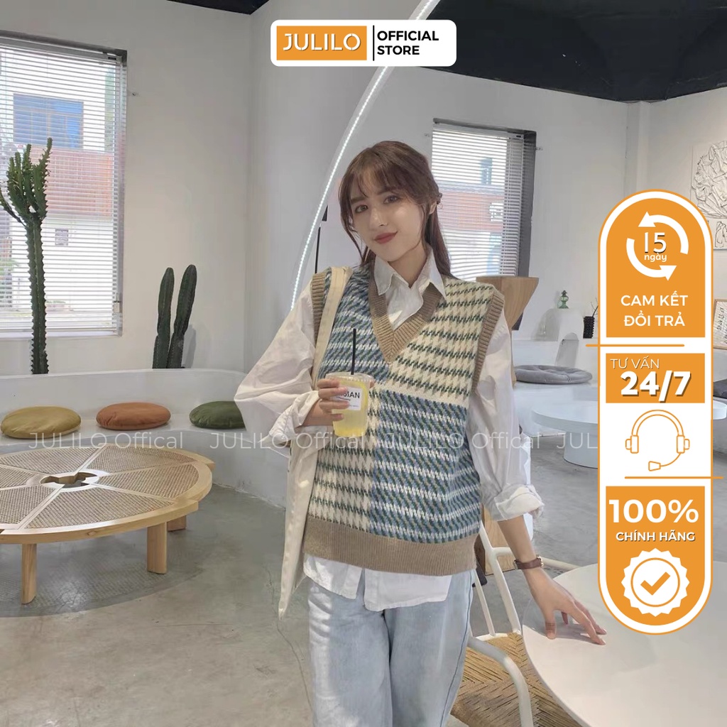 Áo Gile lLen Nữ JULILO Họa Tiết Thổ Cẩm Mix 2 Màu Phong Cách Hàn Quốc - Mã 023