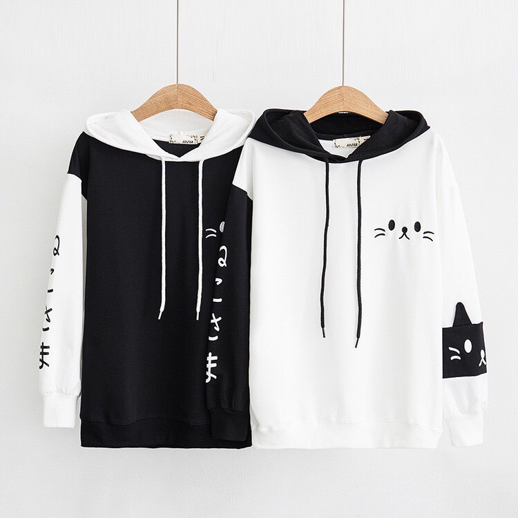 Áo khoác, áo hoodie unisex nam nữ nỉ ngoại Meow đen trắng siêu ngầu năng động thời trang học đường