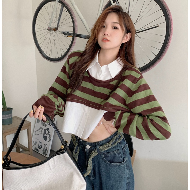 Áo Dệt Kim Chui Đầu Tay Dài Kẻ Sọc Thời Trang