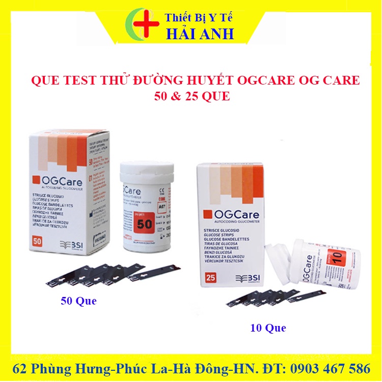 DATE MỚI NHẤT QUE TEST THỬ ĐƯỜNG HUYẾT TIỂU ĐƯỜNG OGCARE OG CARE 50 25 QUE/HỘP