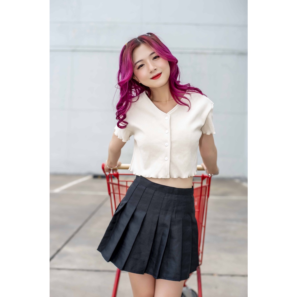 Áo Croptop Nữ Bèo Cổ V SIRI Tay Ngắn Form Rộng Unisex