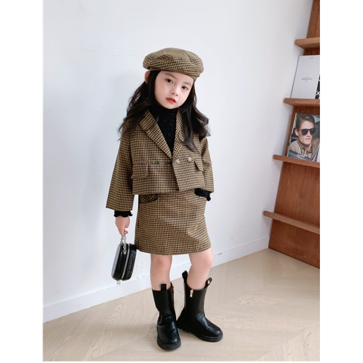 Set Vest Dạ Gồm Áo Vest - Chân Váy - Mũ - Áo Giữ Nhiệt Cho Bé Gái Chất Dạ Xịn Quỳnh Nhi Kids S10